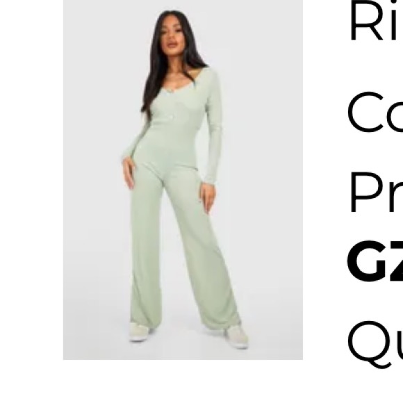 NWT- Boohoo Sage Green Ribbed Button Unitard- 4 - Picture 1 of 3